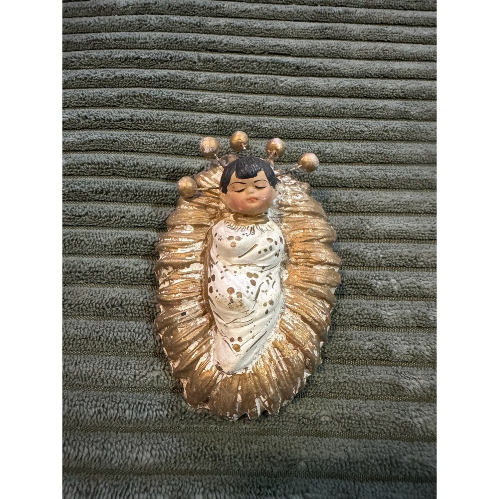 Vintage Baby Jesus Figurine Religious Christmas Decor Gold Tone‎